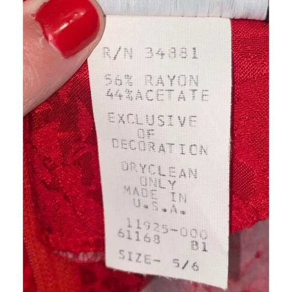 Vintage Brioche California Cap Sleeve Size 5/6 Red Dress Party - Picture 6 of 7